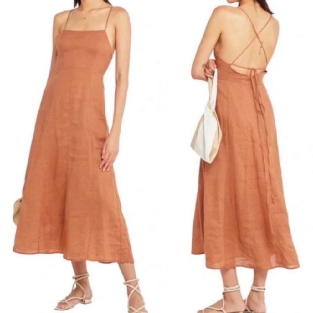 o.p.t. Brinley Flax Linen Blend Maxi Dress Terracotta Orange Pockets Medium